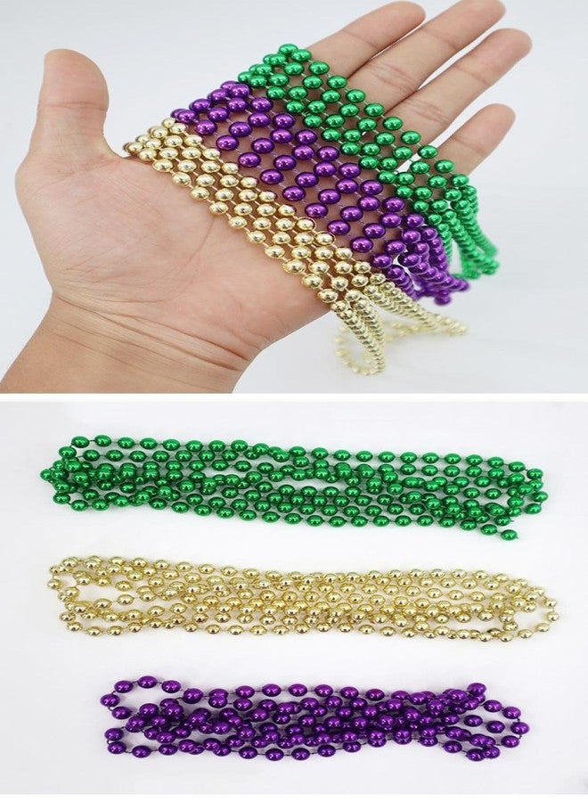 Lumadecor 12 Pcs Mardi Gras Beads Necklace - 33"7mm Gold Green Purple Plastic Beaded Necklaces Bundle, Metallic Coated Carnival Party Accessories for Mardi Gras Costumes & St Patrick's Day Decorations - Image 3